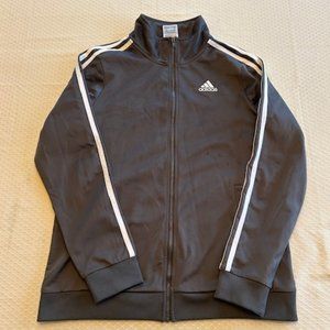 Adidas Track Jacket Boys L Dark Gray and white Full Zip Athletic Casual Youth